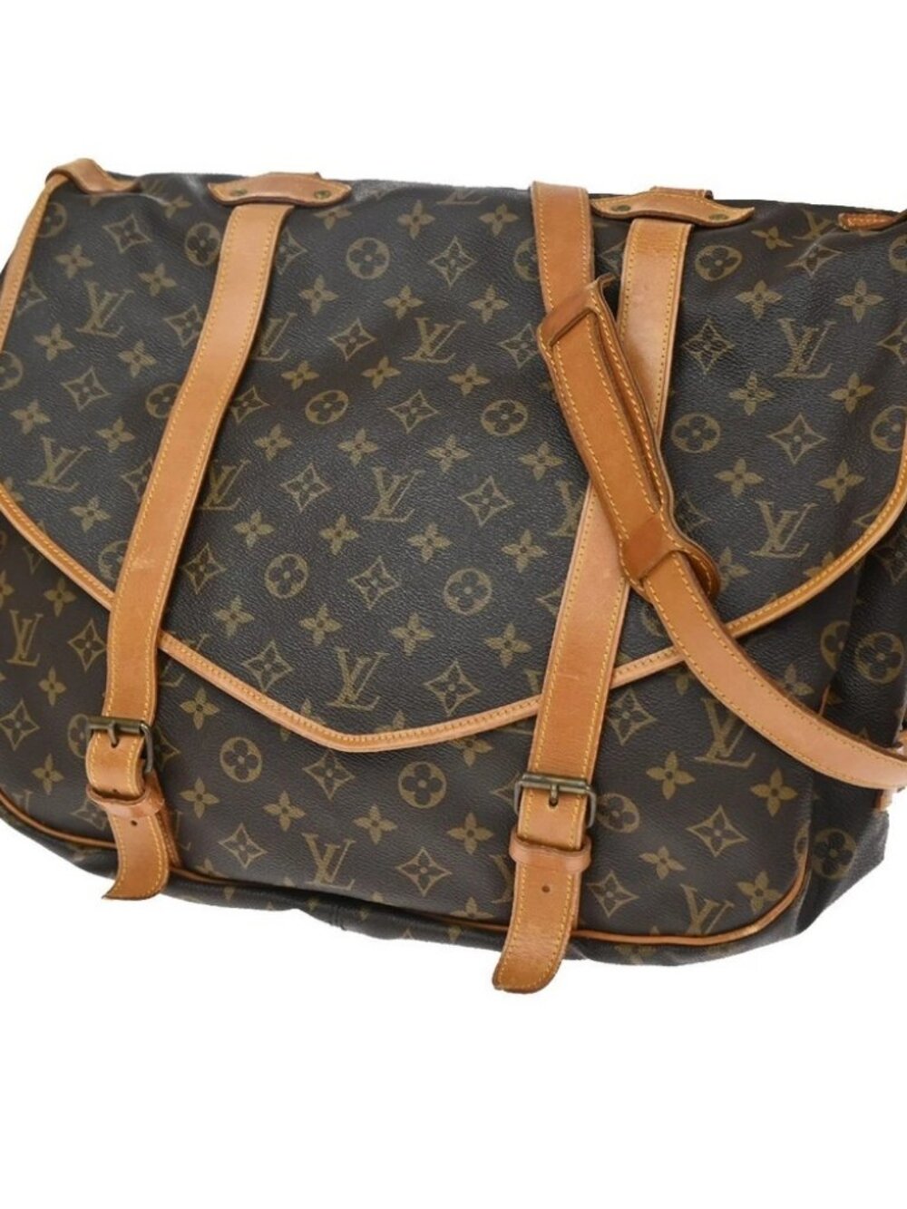 LOUIS VUITTON Logo Saumur 43 Shoulder Bag Monogram Leather Brown